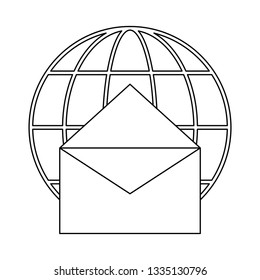 email and global sphere symbol in black and white