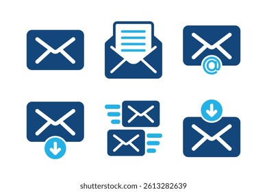 Email glyph solid icons isolated on white background