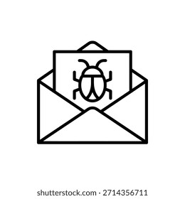 E-Mail Hacking Concept Illustration eines Nachrichten-Umschlags, der eine Insekten-Malware enthält