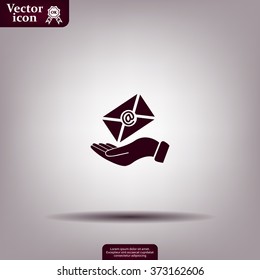 E-Mail in hand, vector icon illustration. Flat design style