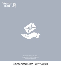 E-Mail in hand, vector icon illustration. Flat design style