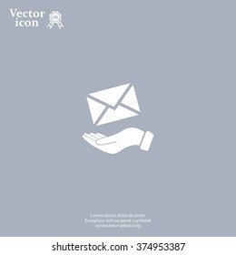 E-Mail in hand, vector icon illustration. Flat design style
