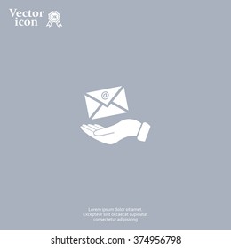 E-Mail in hand, vector icon illustration. Flat design style