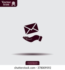 E-Mail in hand, vector icon illustration. Flat design style
