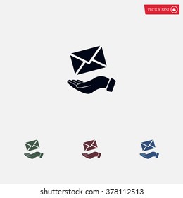 E-Mail in hand, vector icon illustration. Flat design style