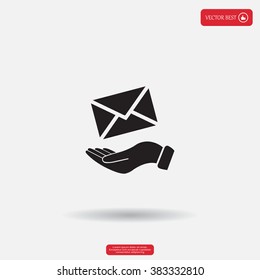 E-Mail in hand, vector icon illustration. Flat design style