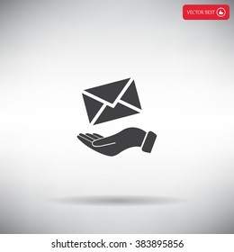 E-Mail in hand, vector icon illustration. Flat design style