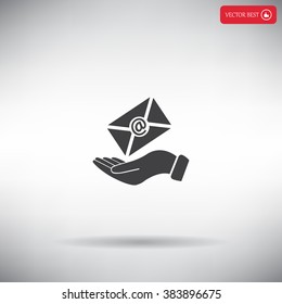 E-Mail in hand, vector icon illustration. Flat design style