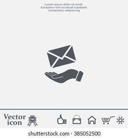 E-Mail in hand, vector icon illustration. Flat design style