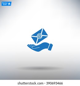 E-Mail in hand, vector icon illustration. Flat design style