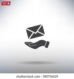 E-Mail in hand, vector icon illustration. Flat design style