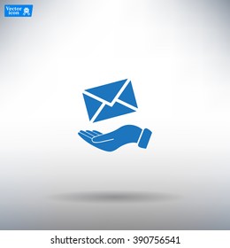 E-Mail in hand, vector icon illustration. Flat design style