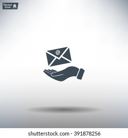 E-Mail in hand, vector icon illustration. Flat design style