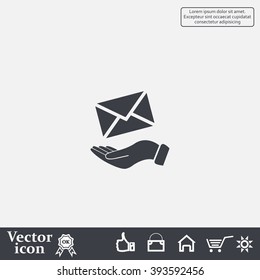 E-Mail in hand, vector icon illustration. Flat design style