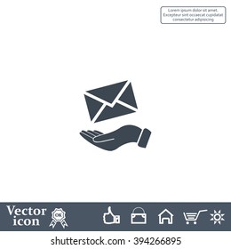 E-Mail in hand, vector icon illustration. Flat design style