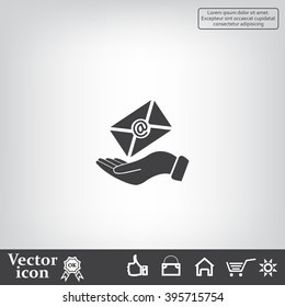 E-Mail in hand, vector icon illustration. Flat design style