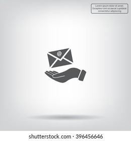 E-Mail in hand, vector icon illustration. Flat design style