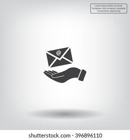 E-Mail in hand, vector icon illustration. Flat design style