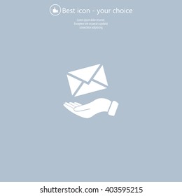E-Mail in hand, vector icon illustration. Flat design style