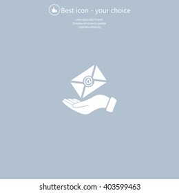 E-Mail in hand, vector icon illustration. Flat design style