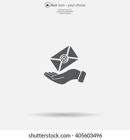 E-Mail in hand, vector icon illustration. Flat design style