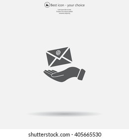 E-Mail in hand, vector icon illustration. Flat design style