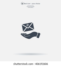 E-Mail in hand, vector icon illustration. Flat design style