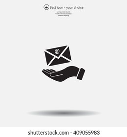 E-Mail in hand, vector icon illustration. Flat design style