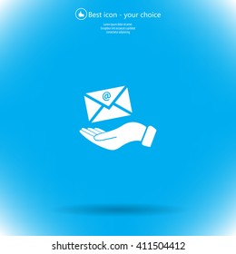 E-Mail in hand, vector icon illustration. Flat design style