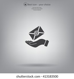 E-Mail in hand, vector icon illustration. Flat design style