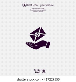 E-Mail in hand, vector icon illustration. Flat design style