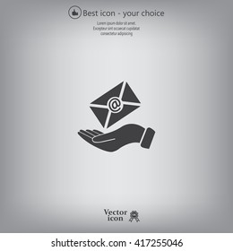 E-Mail in hand, vector icon illustration. Flat design style
