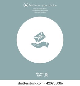 E-Mail in hand, vector icon illustration. Flat design style
