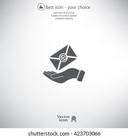 E-Mail in hand, vector icon illustration. Flat design style