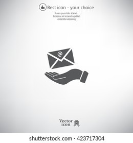 E-Mail in hand, vector icon illustration. Flat design style