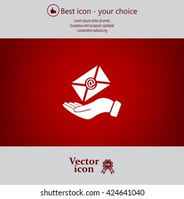 E-Mail in hand, vector icon illustration. Flat design style