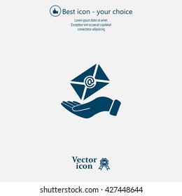 E-Mail in hand, vector icon illustration. Flat design style