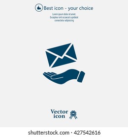 E-Mail in hand, vector icon illustration. Flat design style
