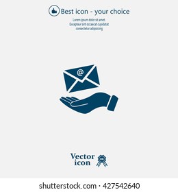 E-Mail in hand, vector icon illustration. Flat design style