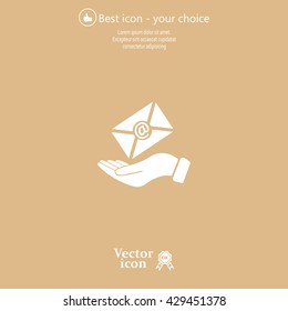 E-Mail in hand, vector icon illustration. Flat design style