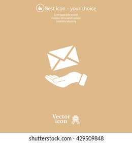 E-Mail in hand, vector icon illustration. Flat design style