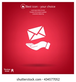E-Mail in hand, vector icon illustration. Flat design style
