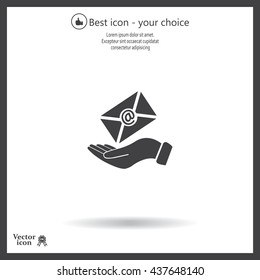 E-Mail in hand, vector icon illustration. Flat design style