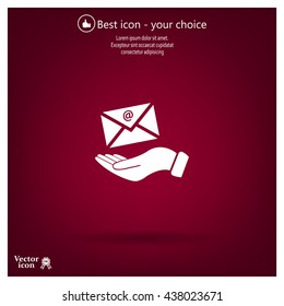 E-Mail in hand, vector icon illustration. Flat design style