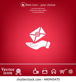 E-Mail in hand, vector icon illustration. Flat design style