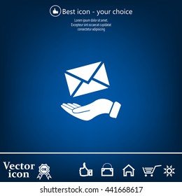 E-Mail in hand, vector icon illustration. Flat design style