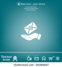 E-Mail in hand, vector icon illustration. Flat design style