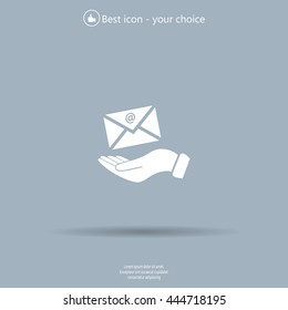 E-Mail in hand, vector icon illustration. Flat design style