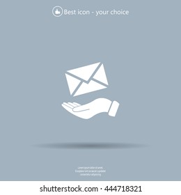 E-Mail in hand, vector icon illustration. Flat design style