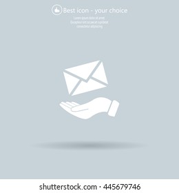 E-Mail in hand, vector icon illustration. Flat design style